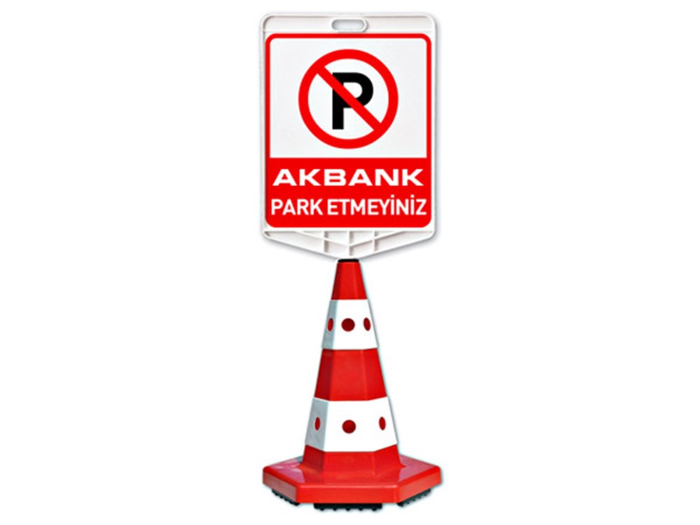 Akbank Park Etmeyiniz Logo Çift Taraf Baskı Kedi Gözlü Ağırlıklı Koni Seti